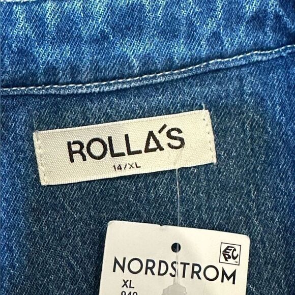 Rollas Sailor Denim Jumpsuit Women’s XL 14 NWT Wide Leg One Piece Short Sleeve - Picture 4 of 9